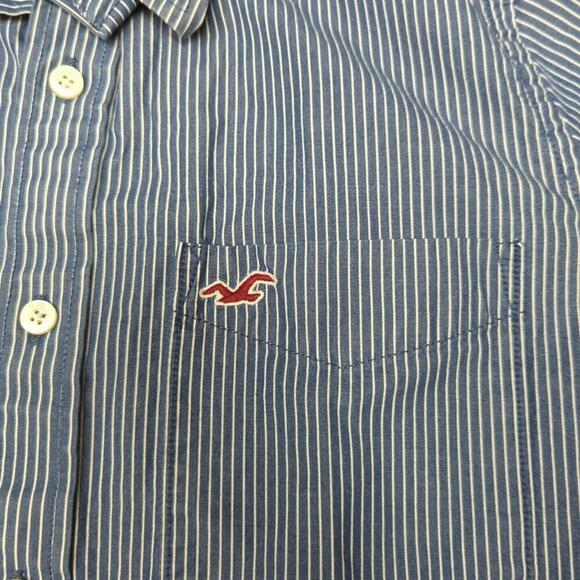 Hollister Button Up Shirt Men's Extra Large Striped Blue XL Pocket Long Sleeve - Picture 5 of 9